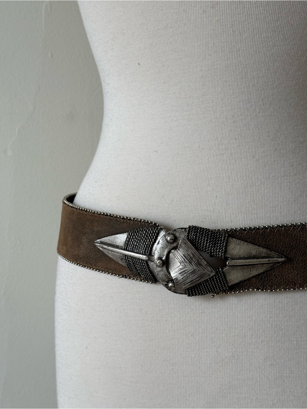 Vintage Y2K Kulds Genuine Leather Statement Belt | Brown Silver Buckle - Picture 2 of 7